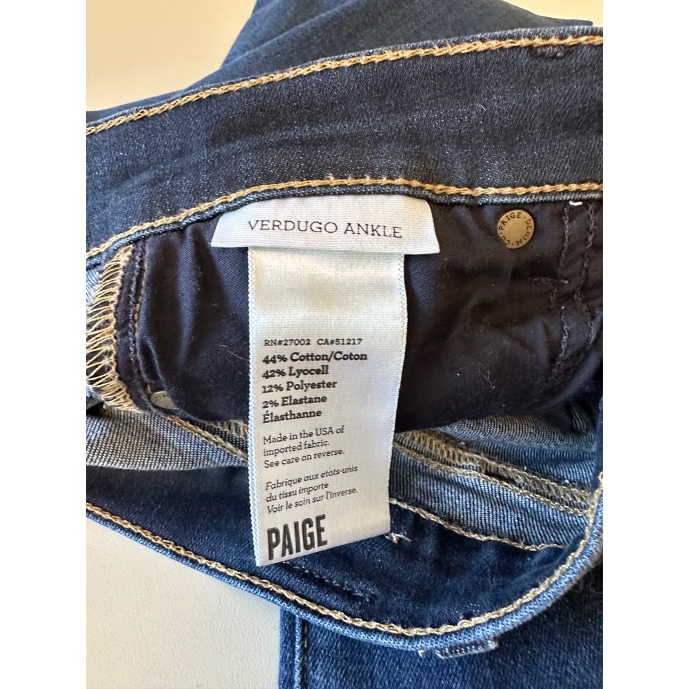 Paige Verdugo Ankle Mid Rise Skinny Jeans in Dark Wash Blue Denim | Size 25 - Picture 5 of 8